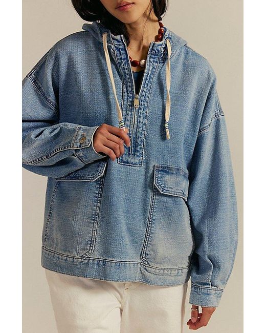 Free People Blue Casey Denim Pullover Jacket