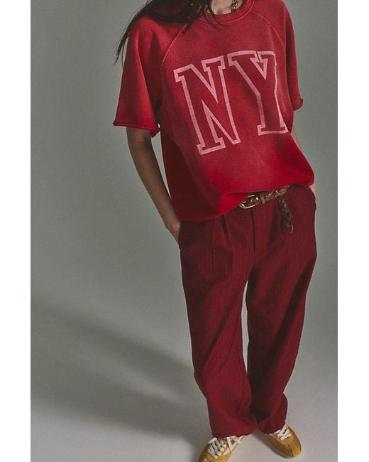 Free People Red Nyc Cut Sleeve Sweatshirt