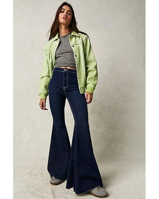 Free People Blue Just Float On Flare Jeans At Free People In Midnight, Size: 25