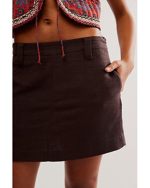 Free People Brown Can't Blame Me Linen Mini Skirt
