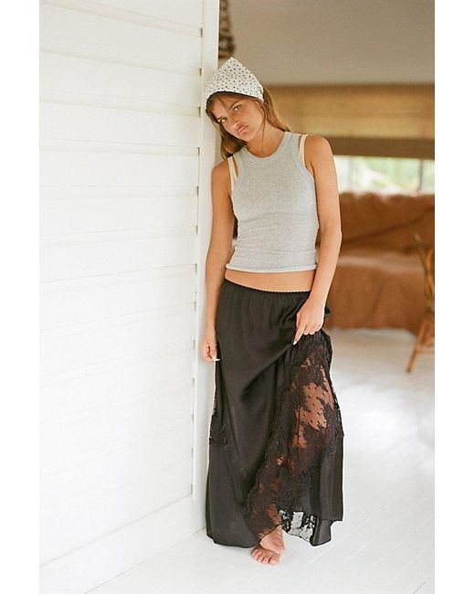 Intimately By Free People Black Parisian Nights Maxi Slip Skirt