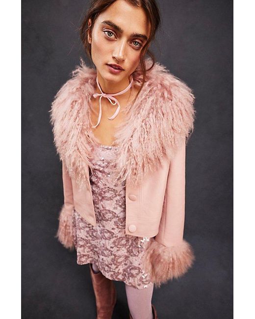 Charlotte Simone Multicolor Cropped Penny Faux Leather Jacket At Free People In Dusty Pink, Size: Small