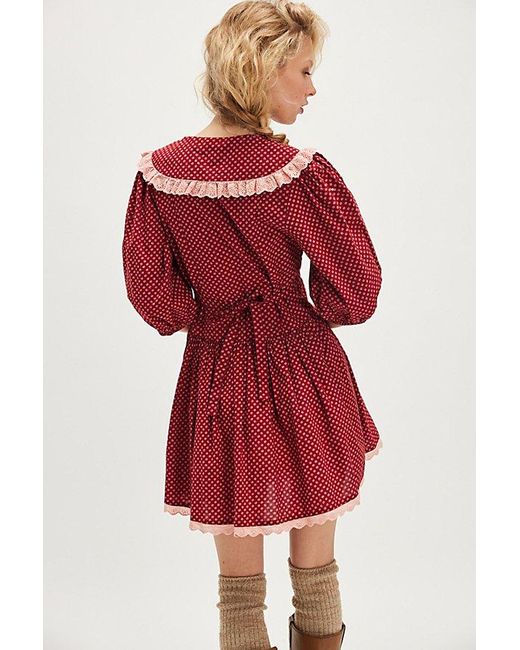 Free People Red Lace-Trimmed Cotton Mini Dress