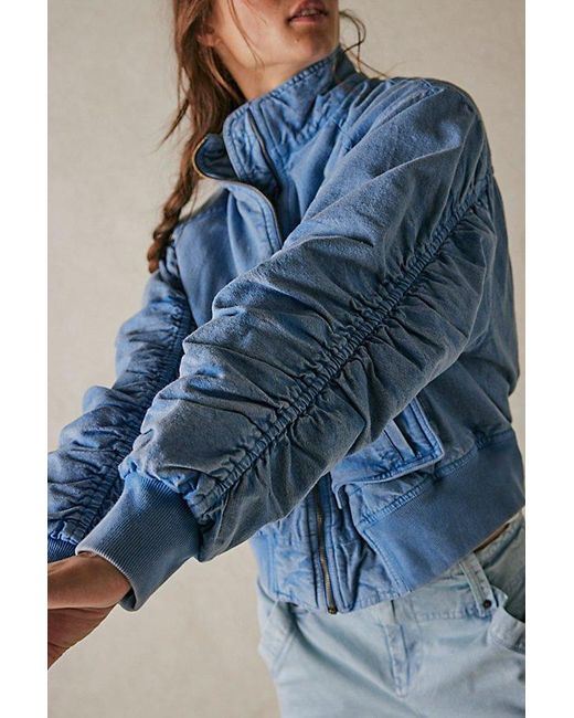 Free People Blue Flying High Bomber Jacket At Free People In Denim Grey, Size: Xs