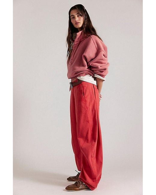 Free People Red Spotlight Washed Barrel Chino Trousers