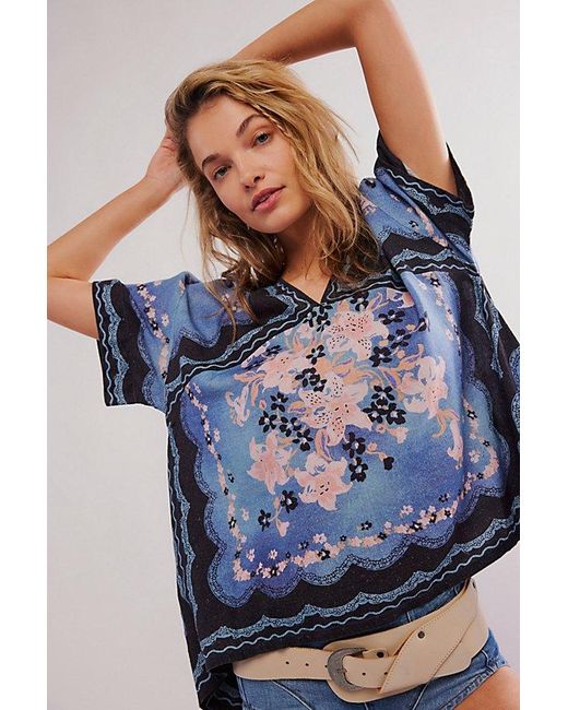 Free People Blue Washed In Flowers Top