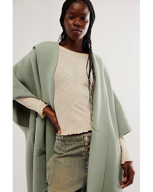 Free People Green All I Need Cozy Hooded Kimono