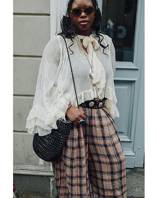 Free People Natural Full Sleeve Frill Top