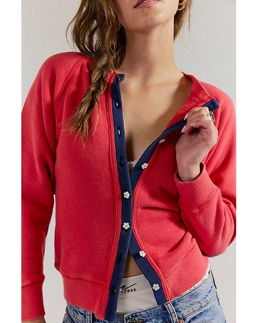 Free People Red Junior Solid Sweatshirt Cardi
