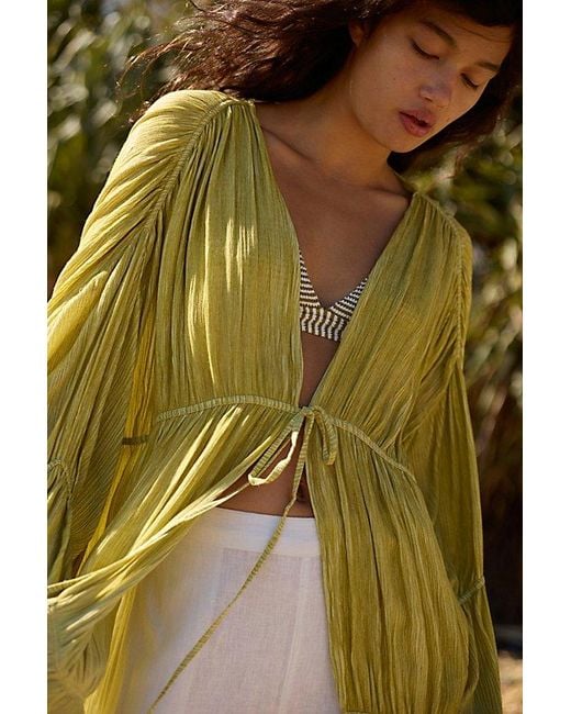 Free People Green Juliet Sheer Tie-Front Duster Top