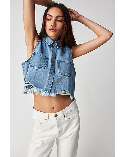 One Teaspoon Fp X Cropped Braxton Top At Free People In Bolt Blue, Size: Xs