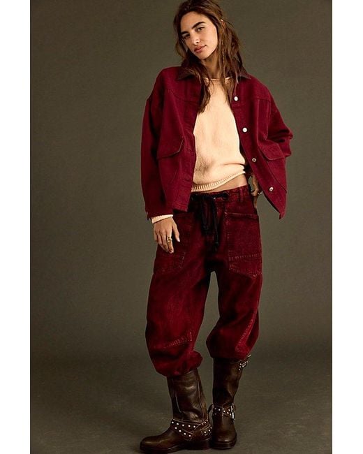 Free People Brown Moxie Pull-On Barrel Jeans