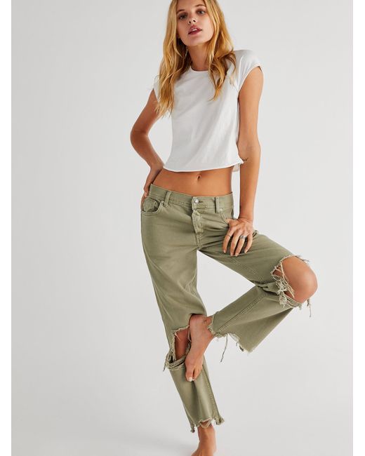 Free People Green Maggie Mid-rise Straight-leg Jeans