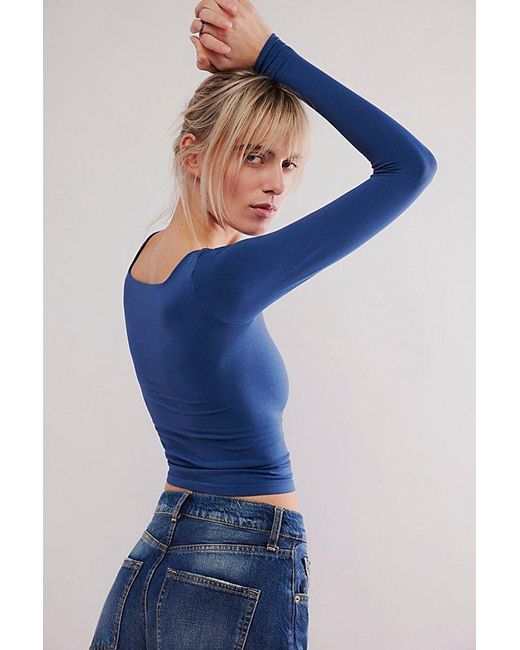 Intimately By Free People Blue Clean Lines Long Sleeve