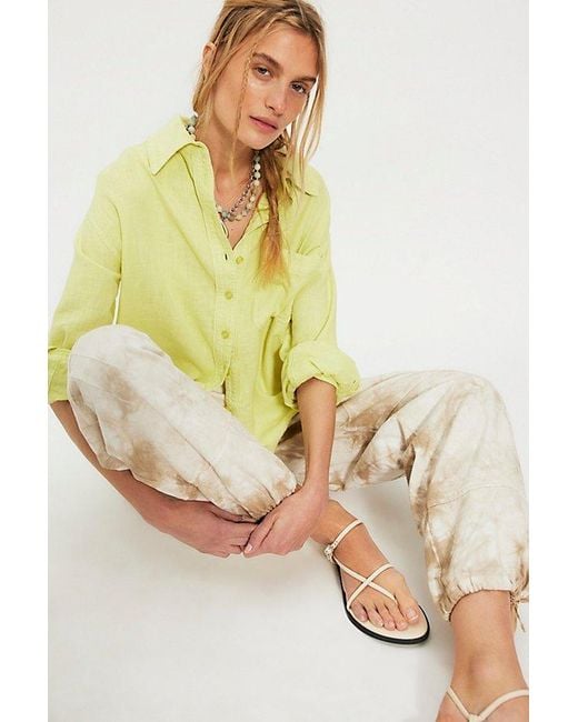 Free People Yellow Laurel Linen Button Down Top