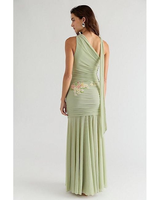 Saemdi Green Embroidered One Shoulder Dress
