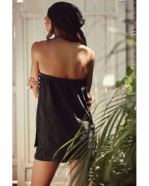 free-est Black Summer Breeze Linen Short Set By
