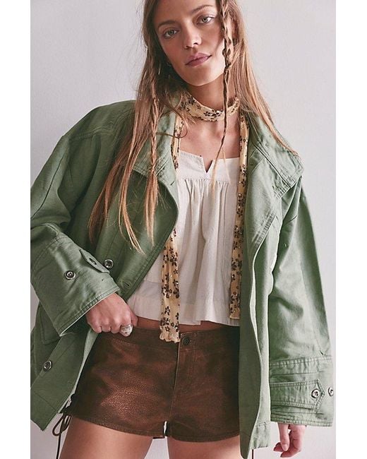Free People Brown Collins Washed Canvas Funnel-Neck Jacket