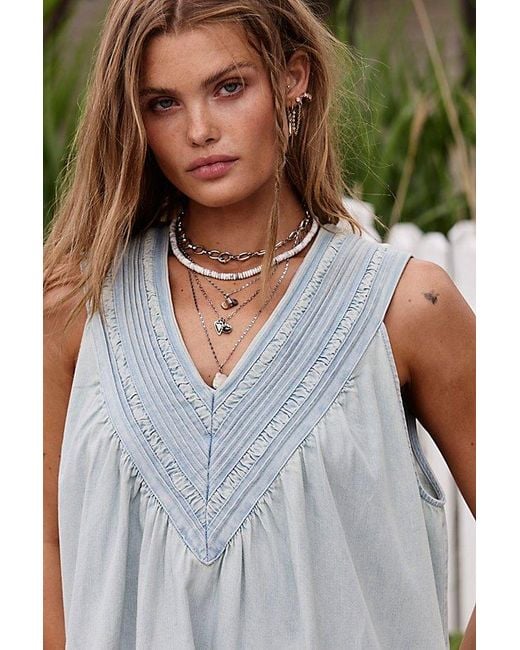 Free People Multicolor Preston Pleated Denim Mini Dress