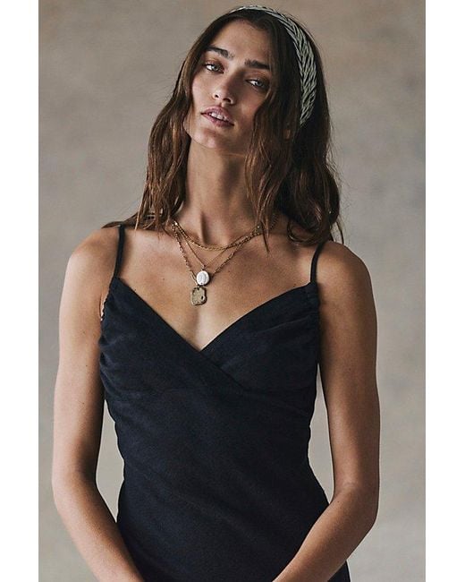 free-est Black Sandshell Linen Omnia Midi Slip Dress By