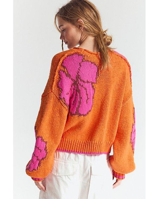 Free People Red Sunny Patterned Cardi