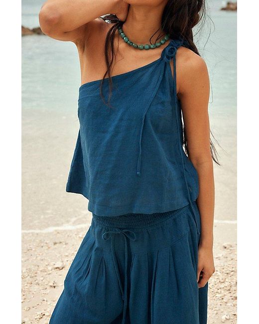 free-est Blue Sahara Sandshell Linen Trouser Co-Ord By