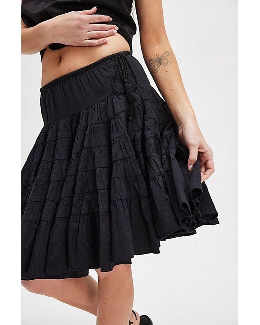 Free People Black Many Layers Solid Midi Skirt
