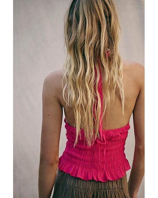 free-est Red Khloe Smocked Halter Top By