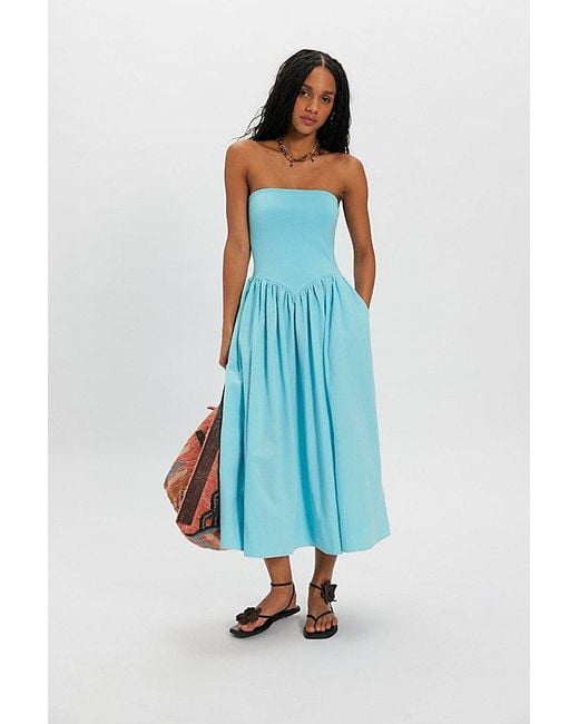 free-est Blue Onda Drop-Waist Tube Midi Dress By