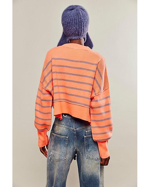 Free People Orange Easy Street Stripe Crop Pullover