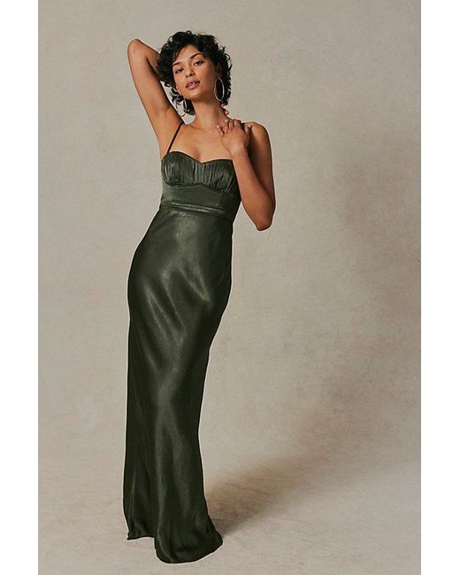Shona Joy Green La Lune Ruched Maxi Dress