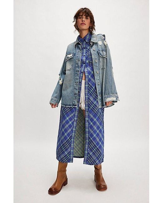 Free People Blue Ruth Long Shirt
