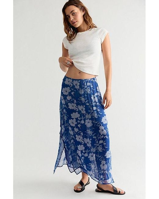 Free People Blue Karis Crinkle Midi Skirt