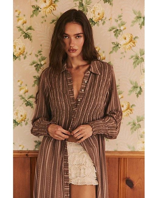Free People Brown Chasing Dawn Maxi Shirtdress