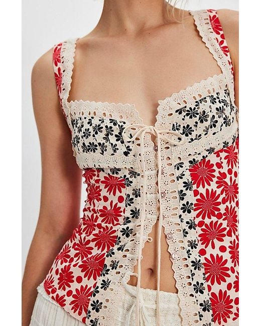 Free People Red Love Me Not Printed Tank Top