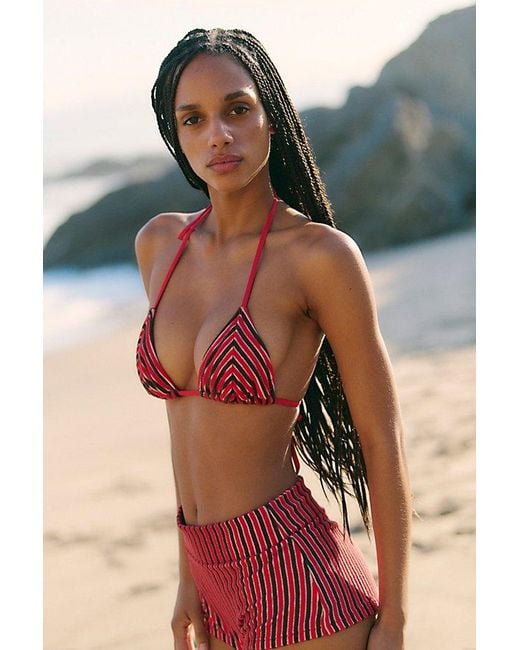 Rhythm Red Terry Tri Bikini Top