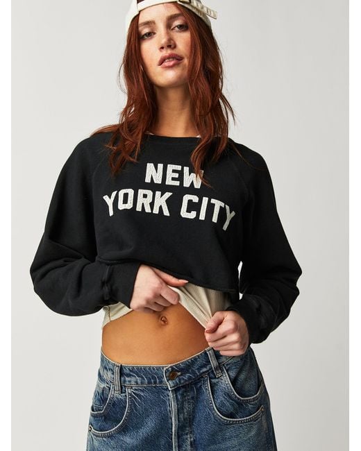 Free People Original Retro Brand Crop City Crewneck in Blue Lyst