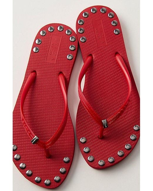 Brizza Arezzo Red Keepsake Embellished Thong Sandals By