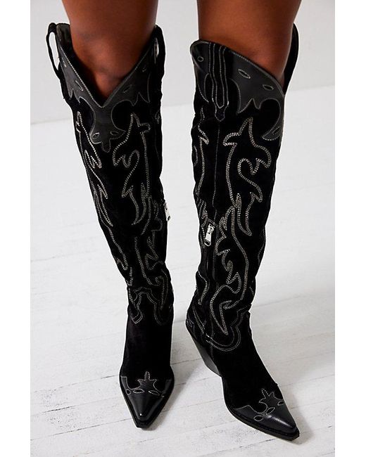 Free People Black Wild West Thigh High Boots