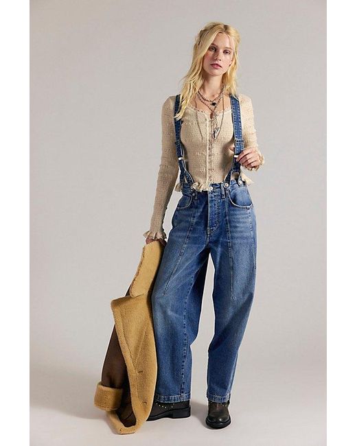 Free People Blue Berkley Suspender Jeans