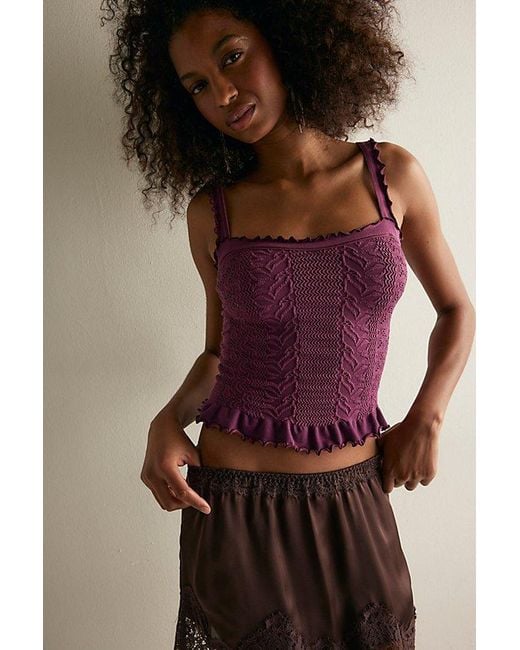 Intimately By Free People Purple So Soft Frill Square Neck Tank Top By