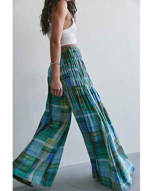 Free People Blue Swept Off Madras Pants
