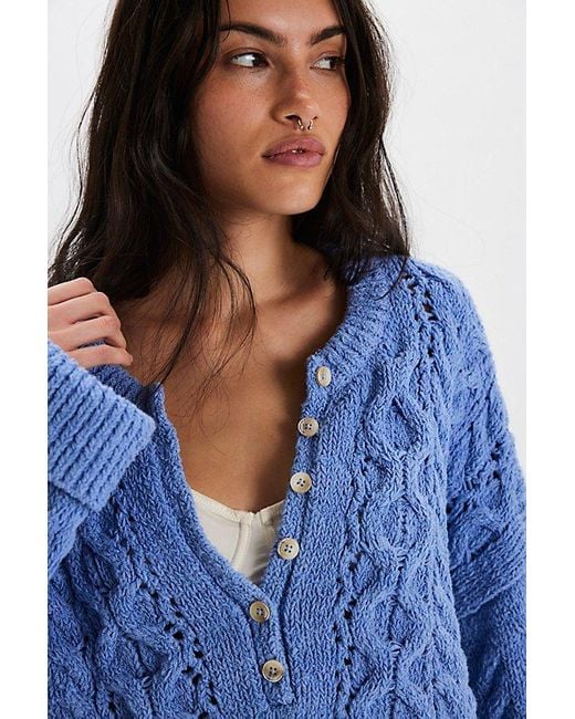 Free People Women's Blue Polly Cable-Knit Sweater