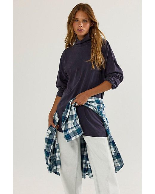 Free People Blue Nevada Solid Long Sleeve Top