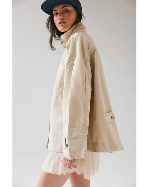 Free People Natural Collins Washed Canvas Funnel-Neck Jacket