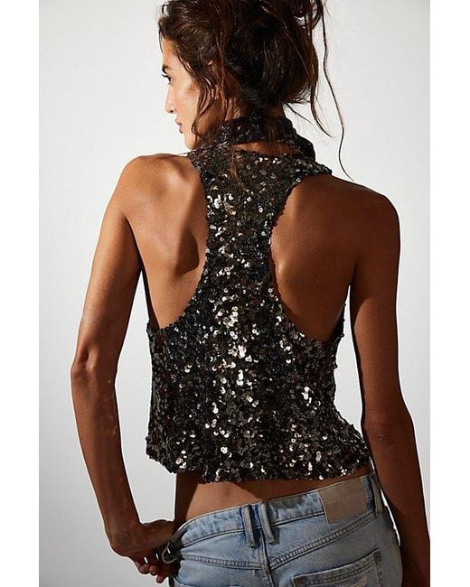 Free People Black Faye Shine Embellished Vest Jacket