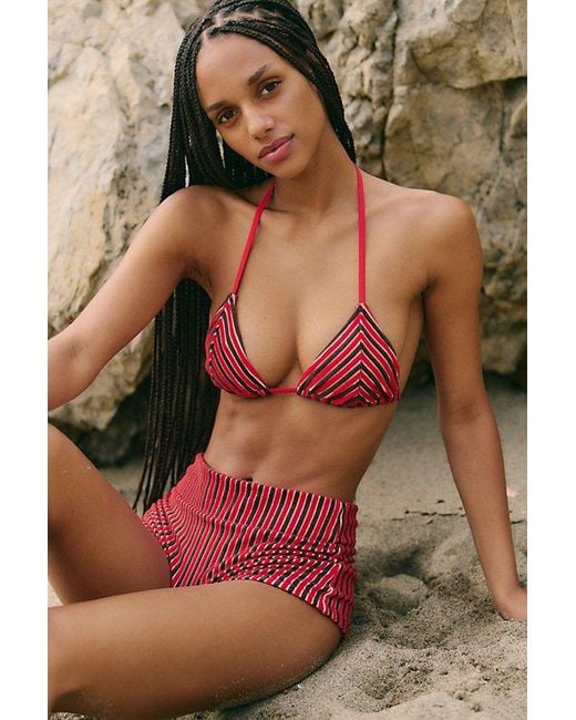 Rhythm Red Terry Tri Bikini Top