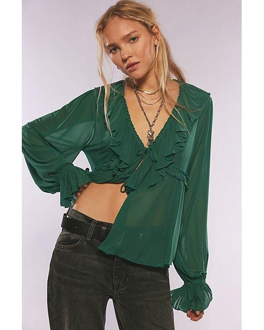 Free People Green Fearless Long Sleeve Top