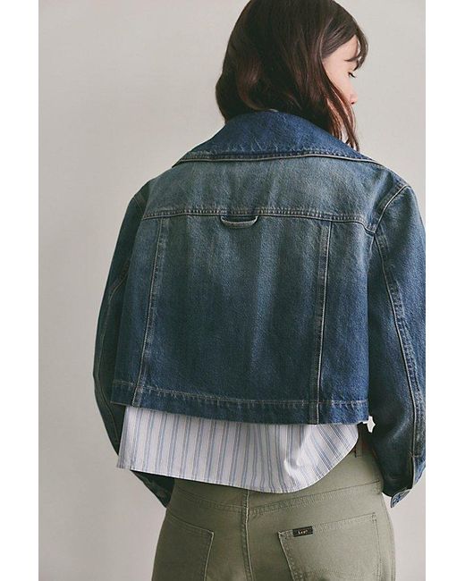 Free People Green Heart Land Cozy Denim Cropped Jacket