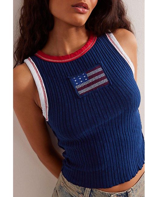 Ragabond Blue Farrah Flag Muscle Tank Top By